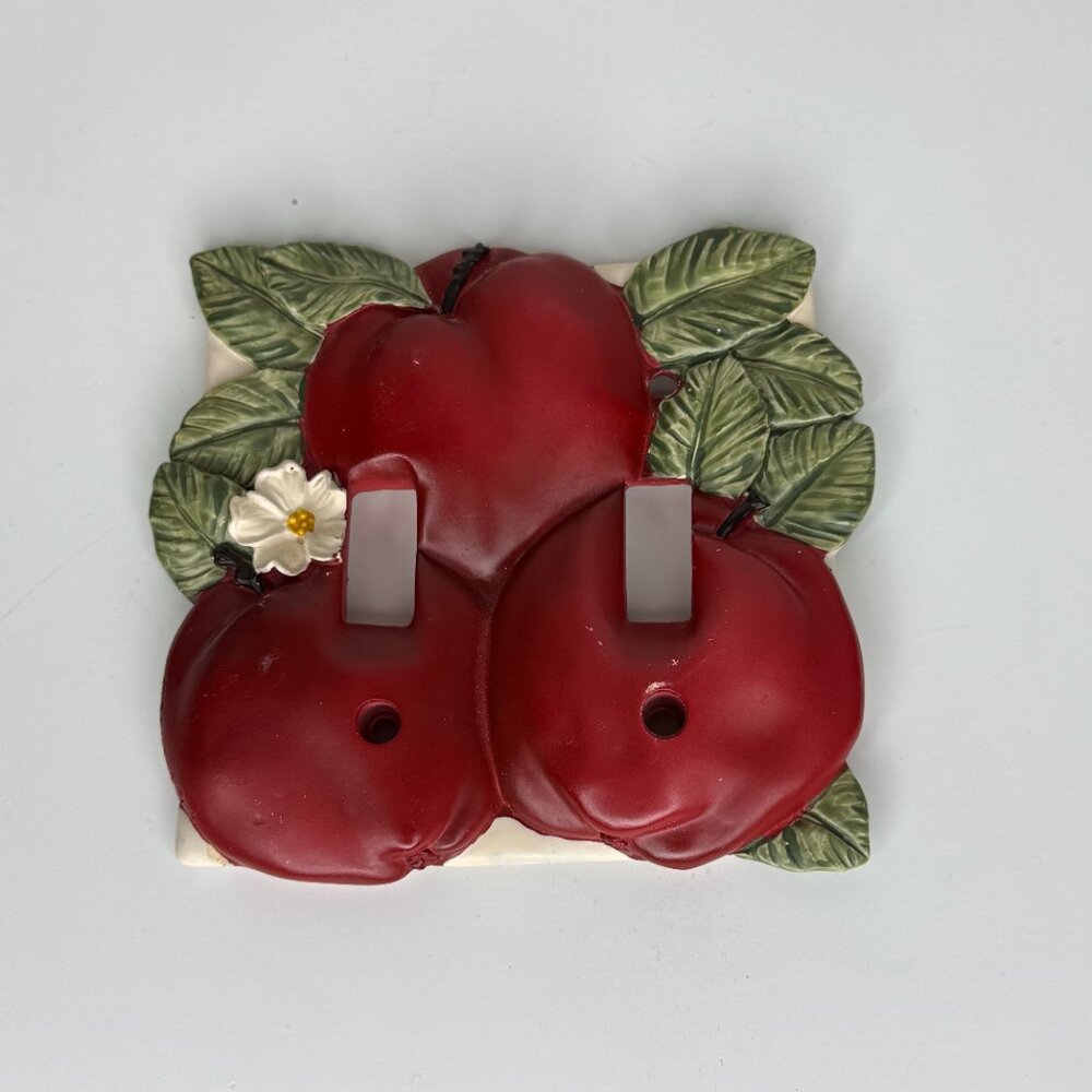 VICKI LANE Apples Theme Hand-Painted 3D Double Light Switch Outlet Cover Plate